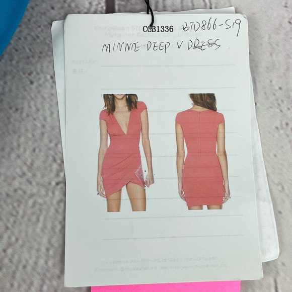 Revolve By The Way Minnie Deep V Dress Ruched Bodycon Size Small Blue - Picture 4 of 15